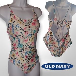 Old Navy Floral One Piece Swimsuit, Size Large, White (Cream) Pink Blue …